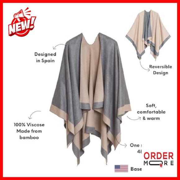 Women's Shawl Wrap Poncho Ruana Cape Cardigan Sweater Open Front Travel - Picture 7 of 8